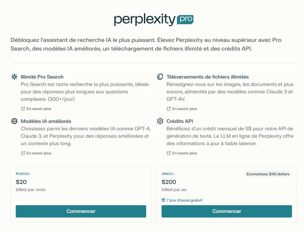 Tarifs Perplexity AI