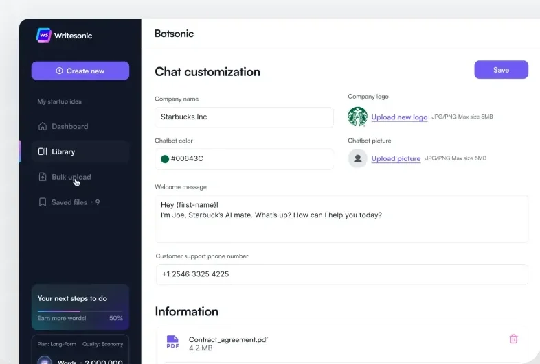 chatsonic AI tableau de bord