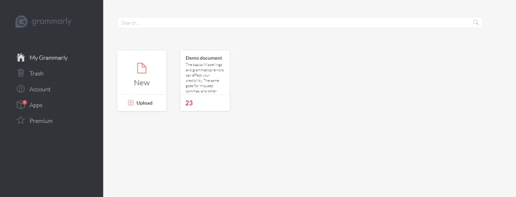 tableau de bord Grammarly